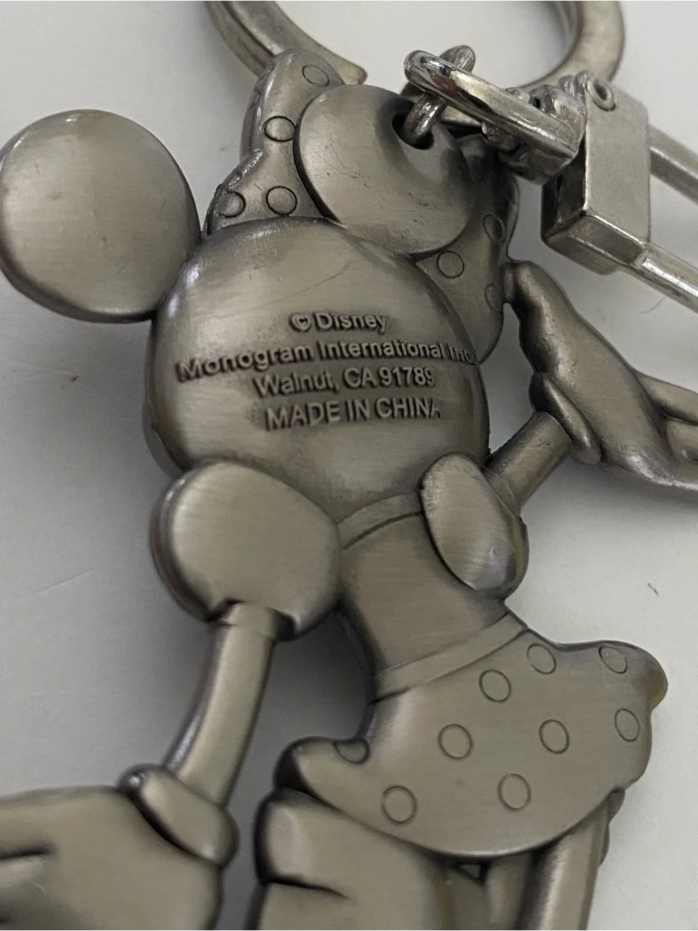 Vintage Disney Minnie Mouse Posing Charm Silver Pewter Metal Keychain Key Fob
